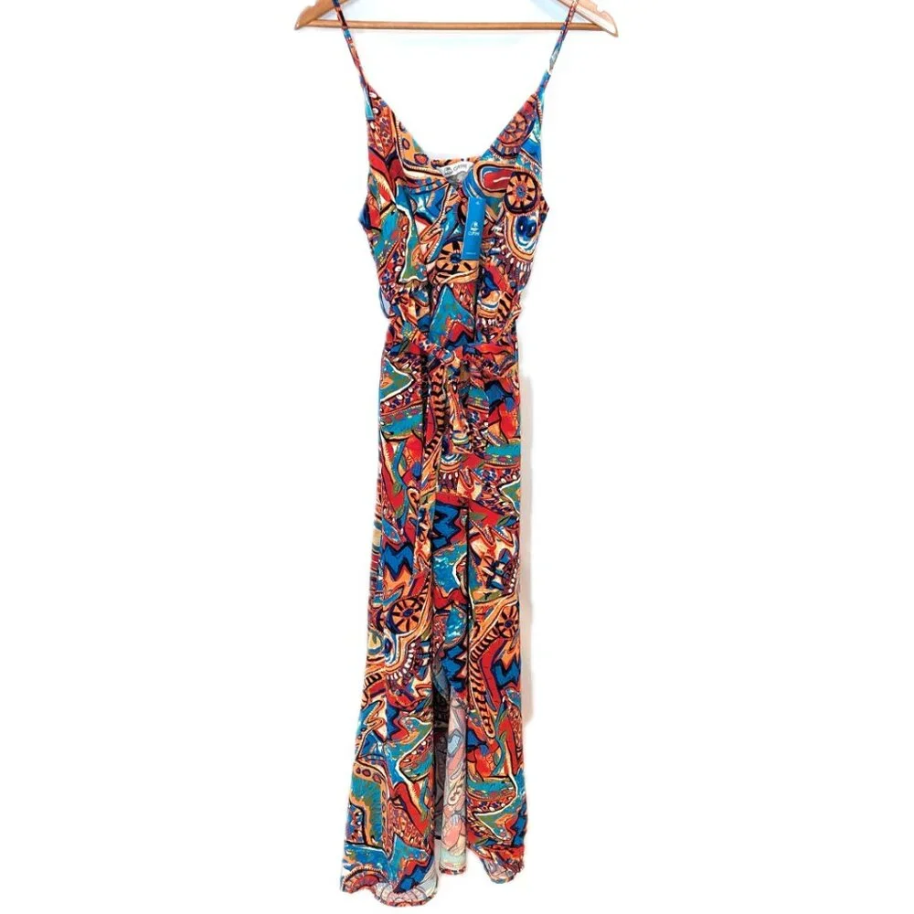 NWT Cupshe | Abstract Rhythm Multicolor Maxi Dress Orange & Blue | Size Large - Picture 9 of 14
